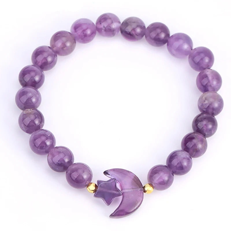 Assorted Moon Charm Natural Stone Bracelets