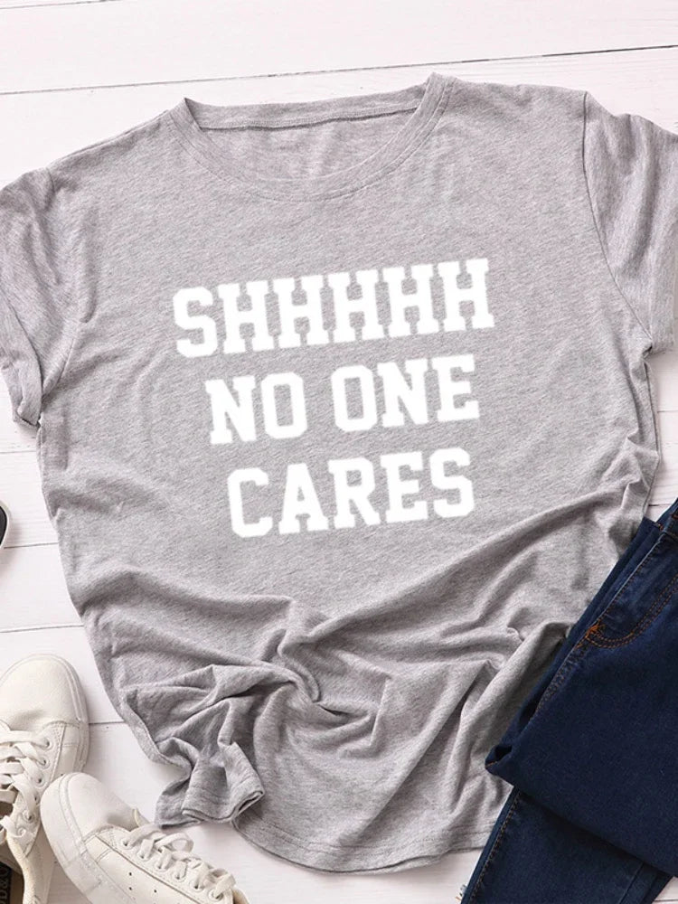 No One Cares Print T-Shirt