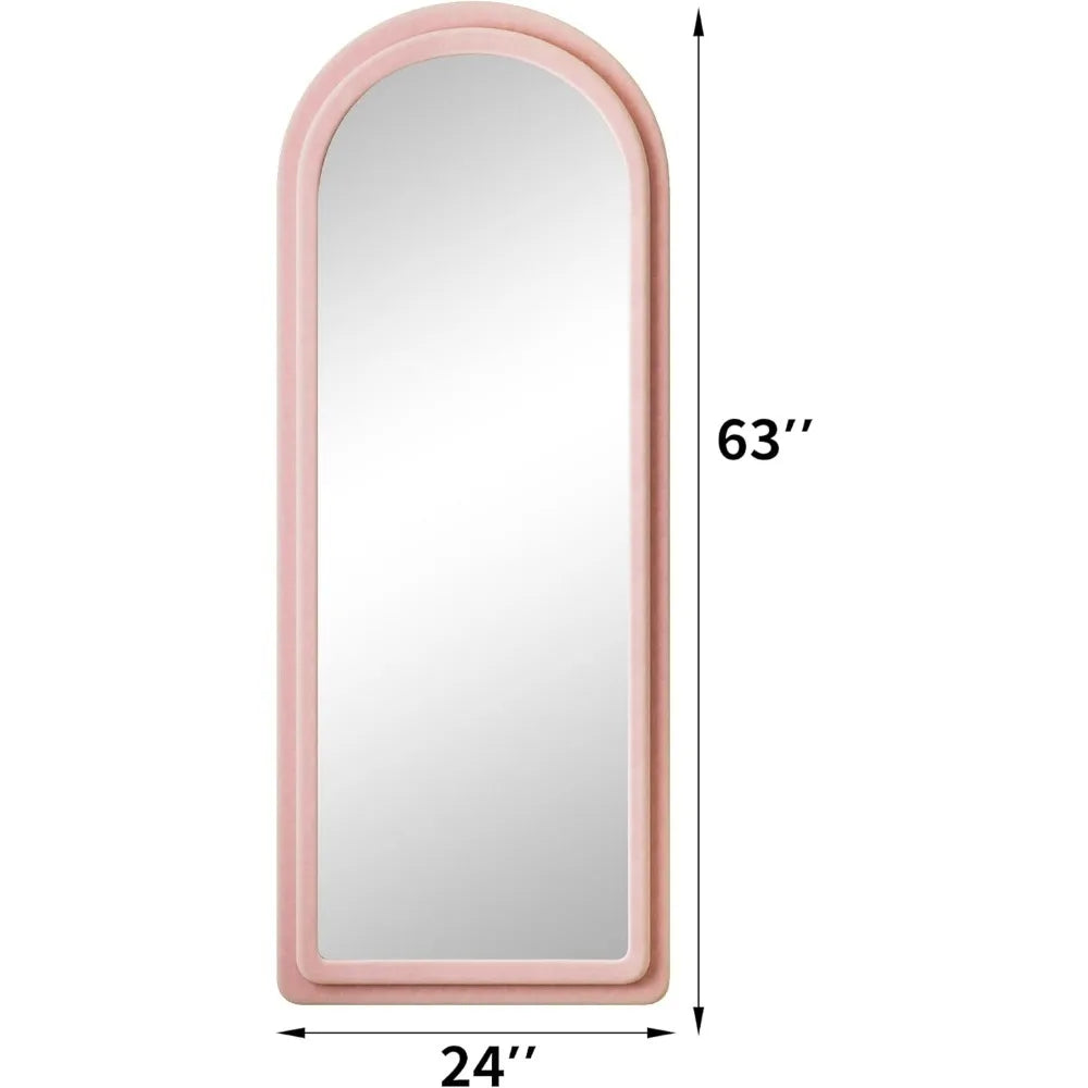 Full Length  Arched Flannel Floor Mirror with Stand