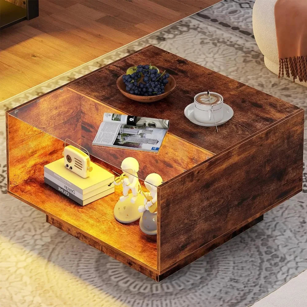 Modern Glass Top Center Table with Storage