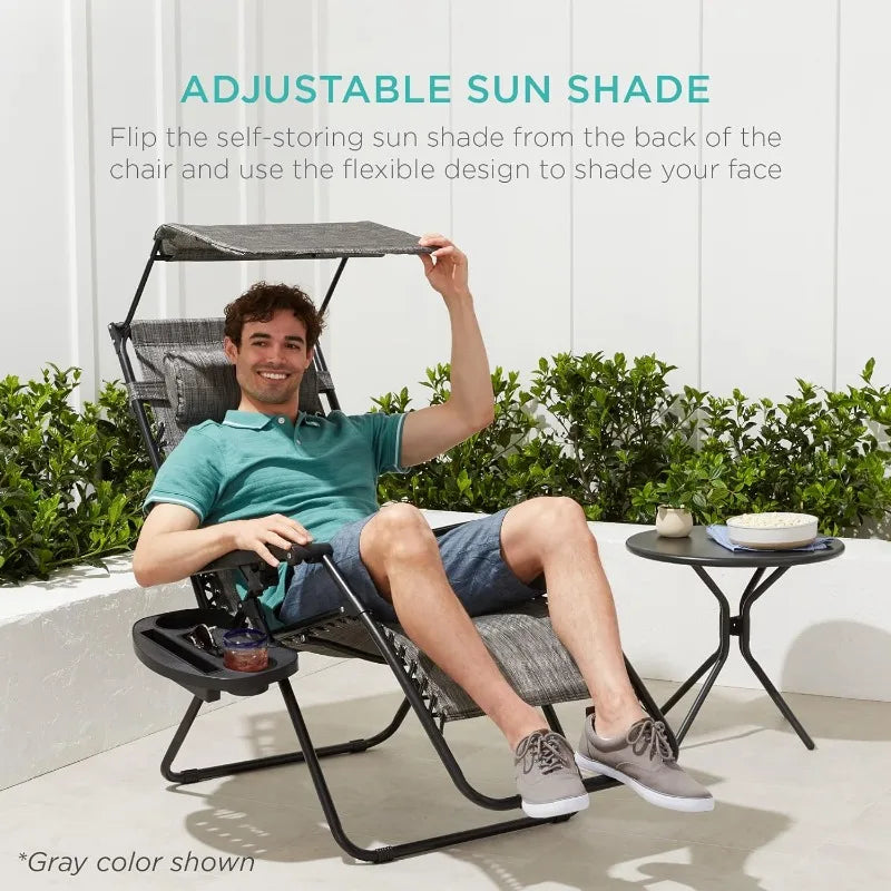 Folding Zero Gravity Patio Lounge Chair w/Adjustable Canopy Shade