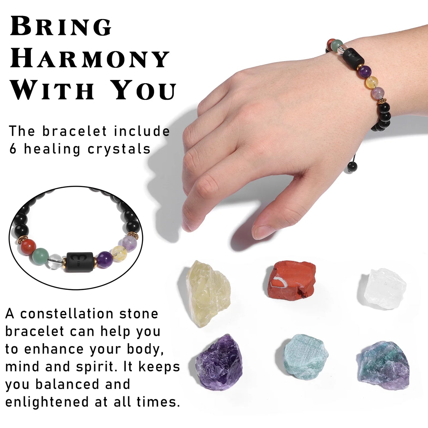 Natural Stone Gift Box Set With Adjustable Zodiac Sign Bracelets