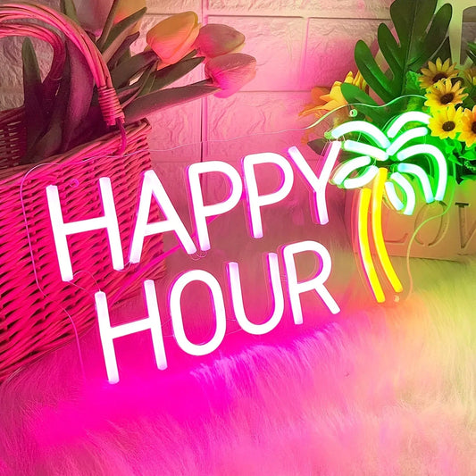 Panneau LED au néon Happy Hour