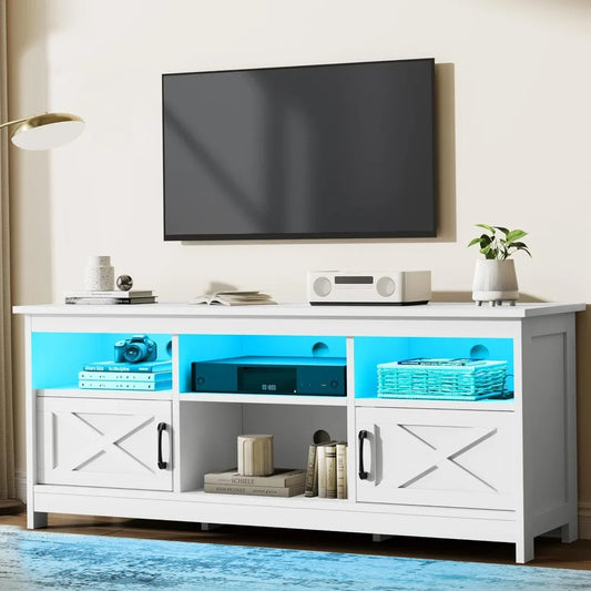 Farmhouse TV Stand with Power Outlet and LED