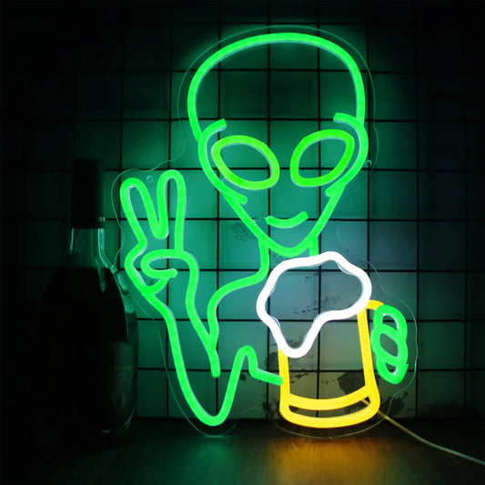 Drinking Alien Neon Sign