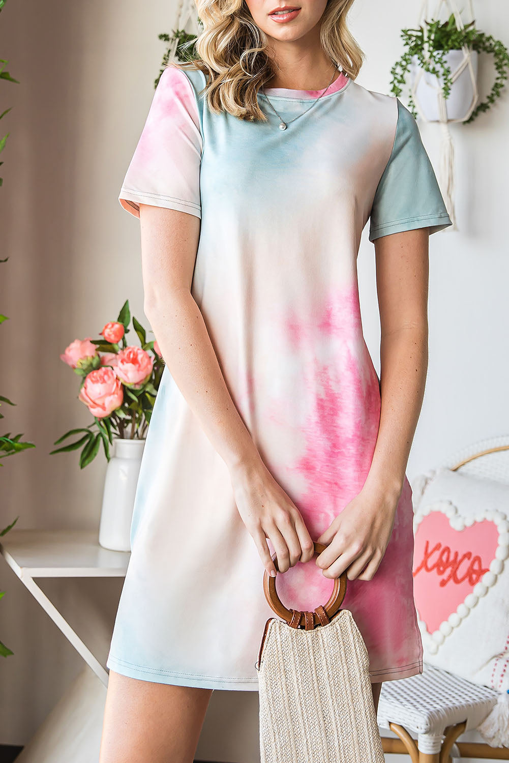 Tie-Dye Round Neck Short Sleeve Slit Dress CMP