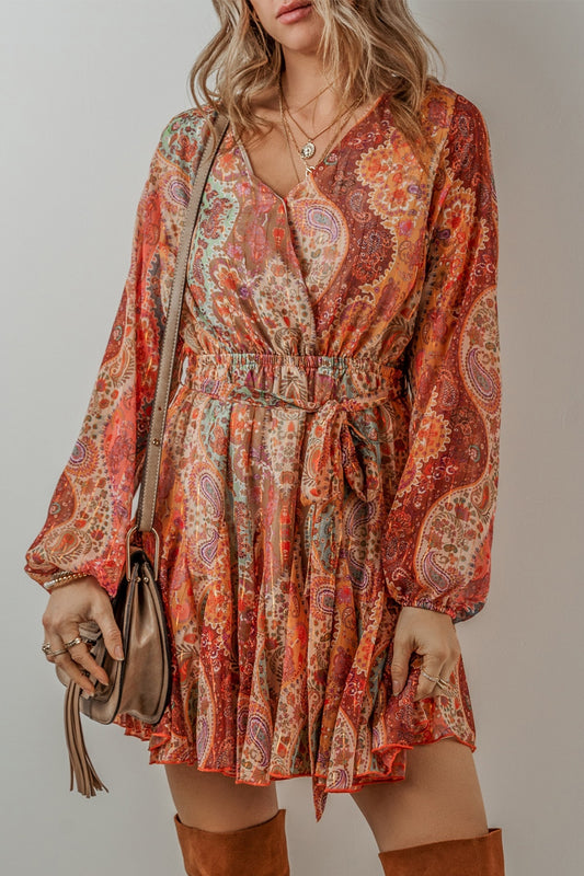 Tied Printed Balloon Sleeve Mini Dress CMP
