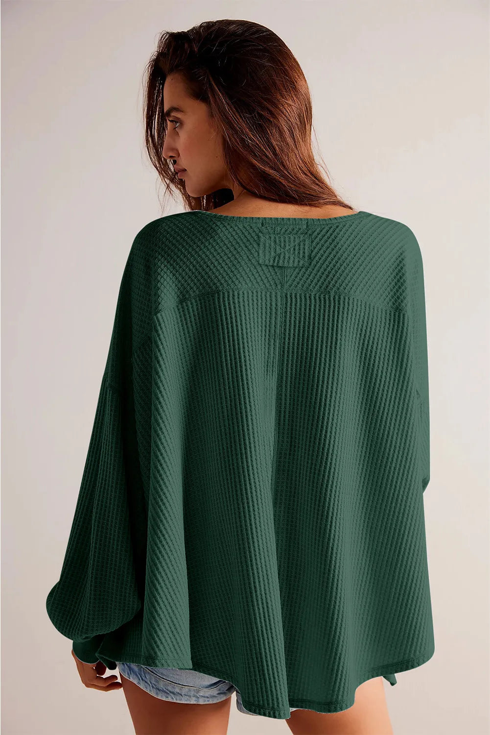Waffle-Knit V-Neck Long Sleeve Top CMP