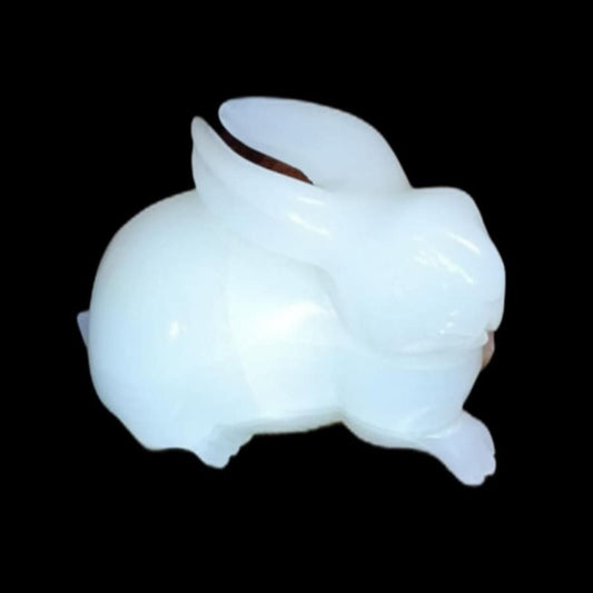 Moonlit Guardian: White Jade Rabbit Carving - CMP