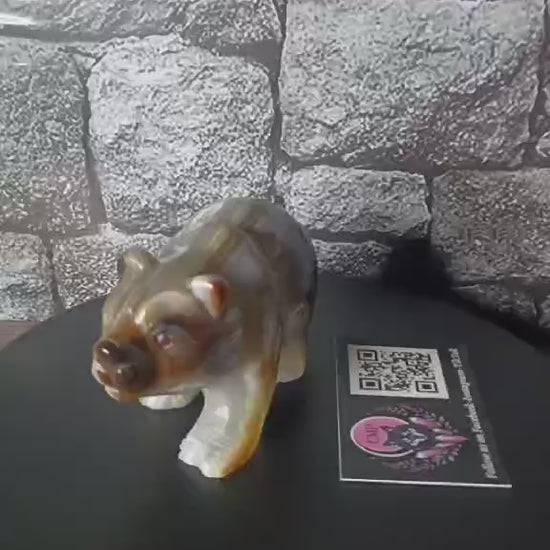 Crystal Cave Guardian: Crystal Cave Chocolate Agate Bear Carving