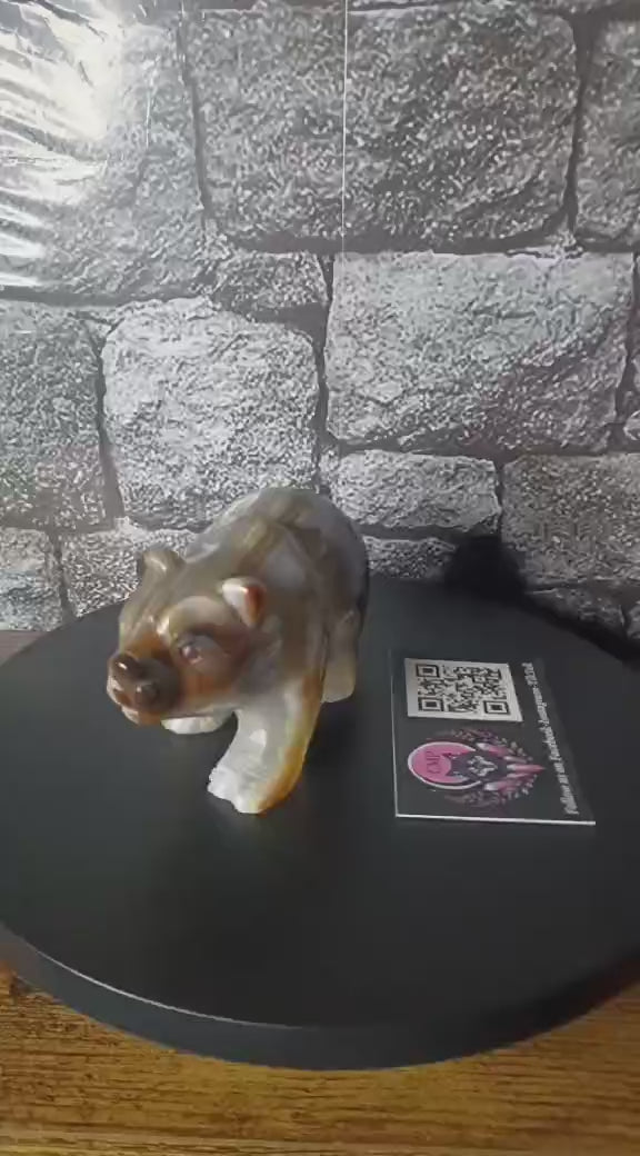 Crystal Cave Guardian: Crystal Cave Chocolate Agate Bear Carving