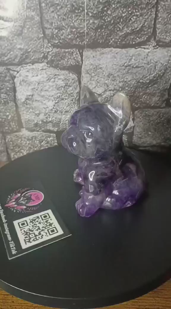Dream Companion: Dream Amethyst French Bulldog Carving of Intuitive Loyalty